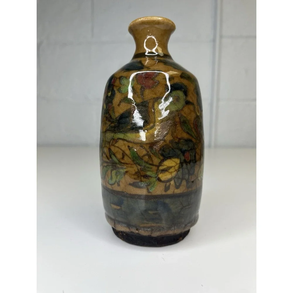 Antique‎ Bottle Flask Vase Persian Qajar Pottery Turkish Iznik Birds Flowers